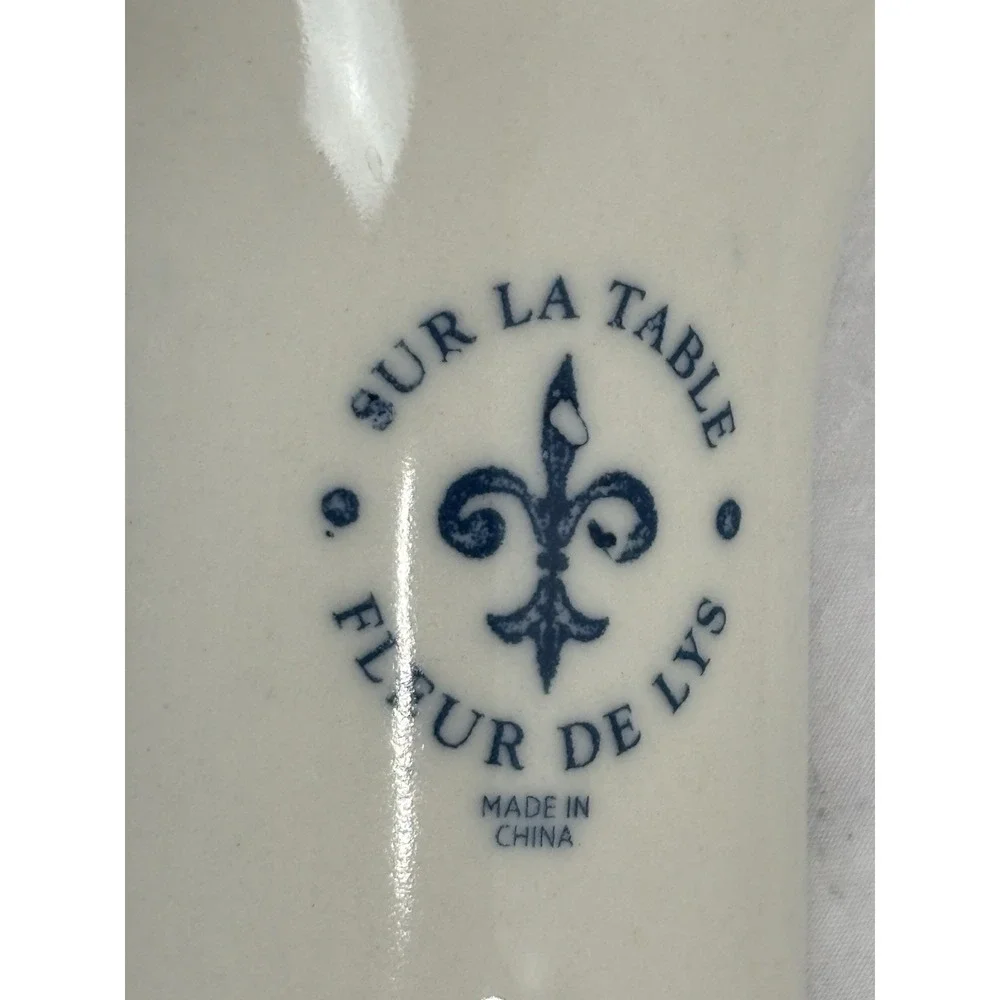 Vtg Sur La Table Flour De Lis Spoon Rest Blue White Large Sainte Germaine